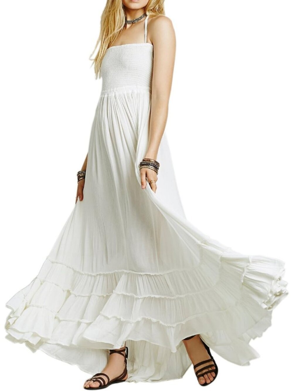 Women's White Summer Boho Sexy Backless Long Comfortable Stylish Maxi Dress